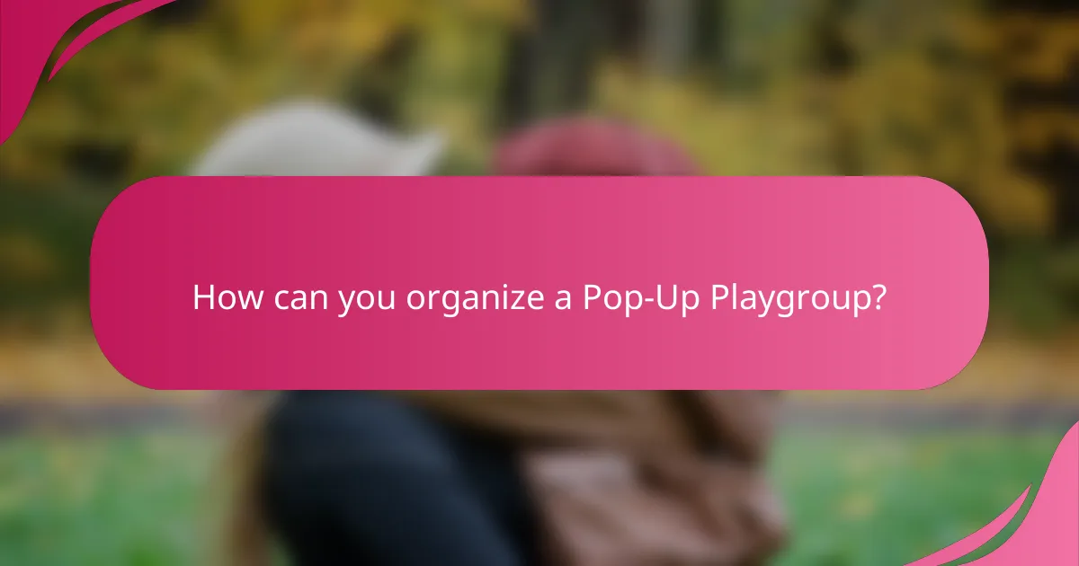 How can you organize a Pop-Up Playgroup?